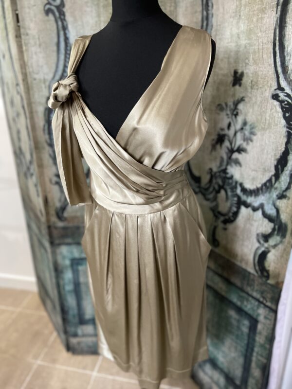 DKNY Antique Gold Silk Dress UK8 - Image 3